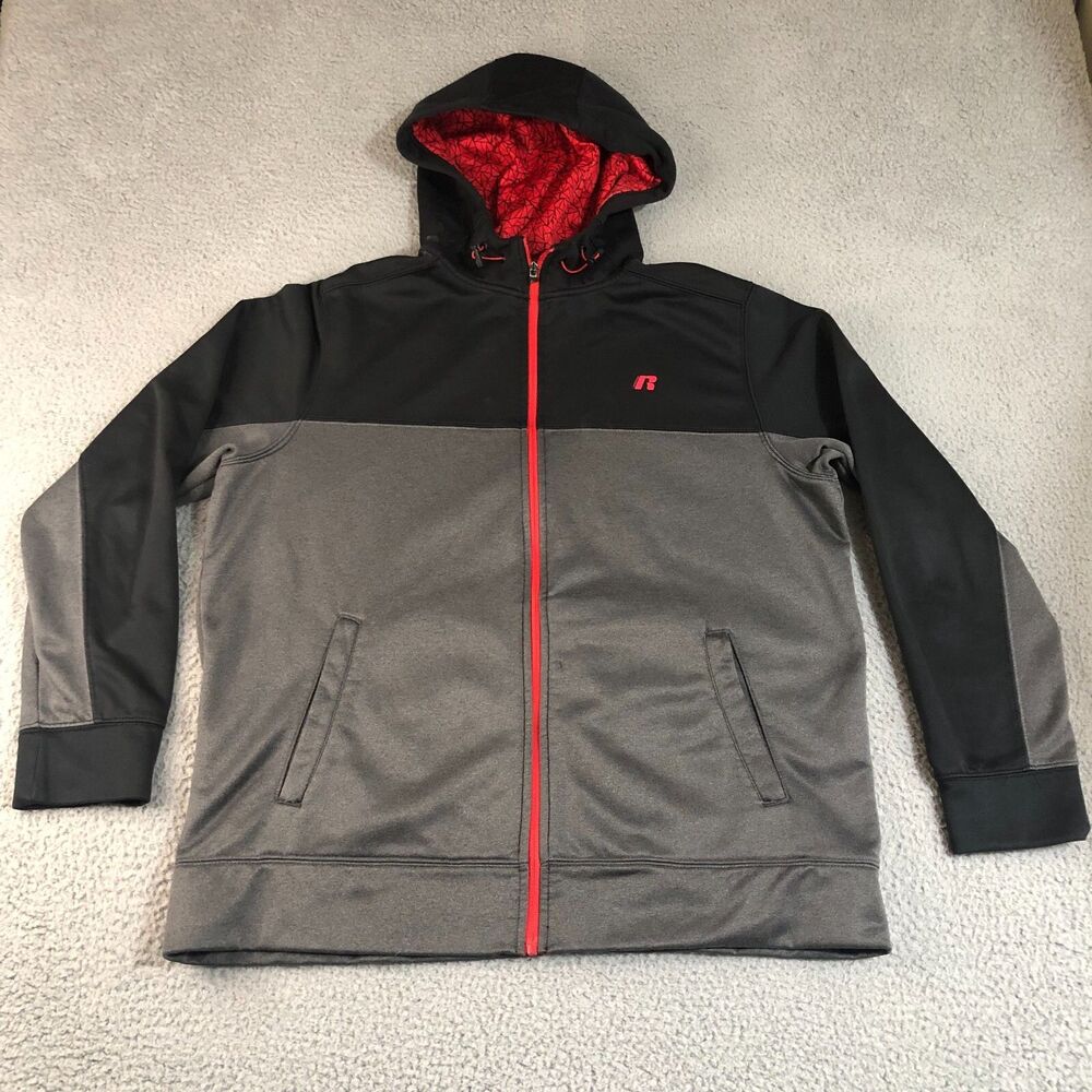 Russell Hoodie Mens Large Gray Full Zip Mock Neck Sports Outdoor Athletic